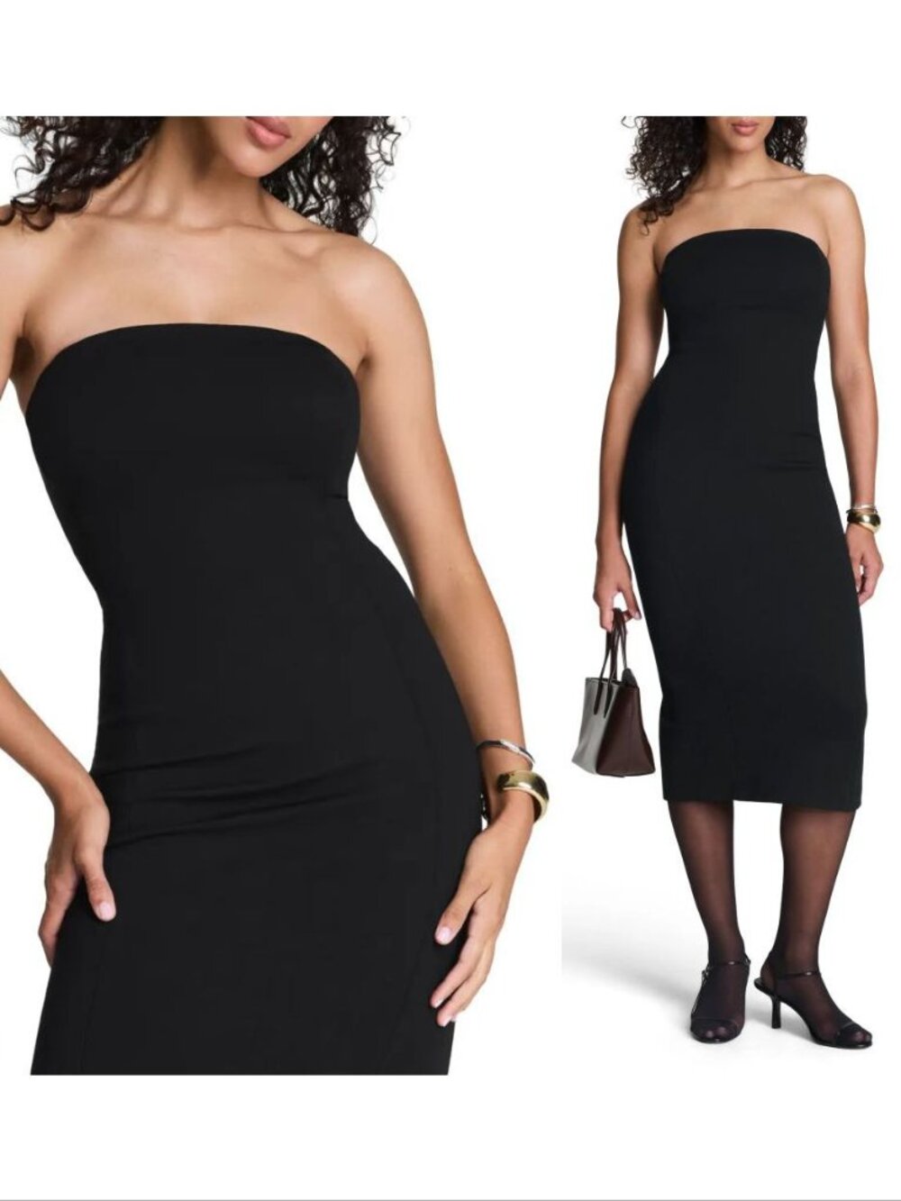 SPANX DRESS Size S Strapless Ponte Midi Bustier Black Stretch 21732R NEW
